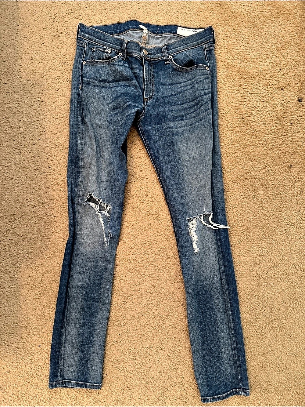 rag & bone The Skinny Distressed Jeans Blue Waist 30